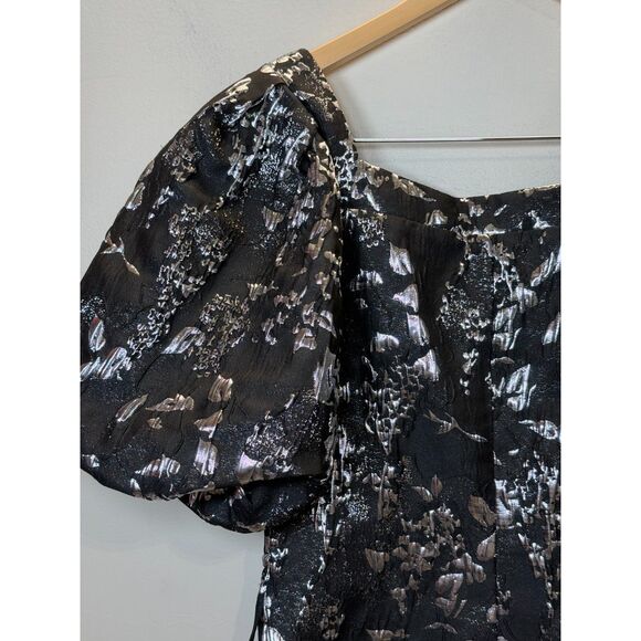 Jonathan Simkhai Women's Size 2 Black Metallic Taylor Wrap Top Puff Sleeve NWT - Picture 7 of 13